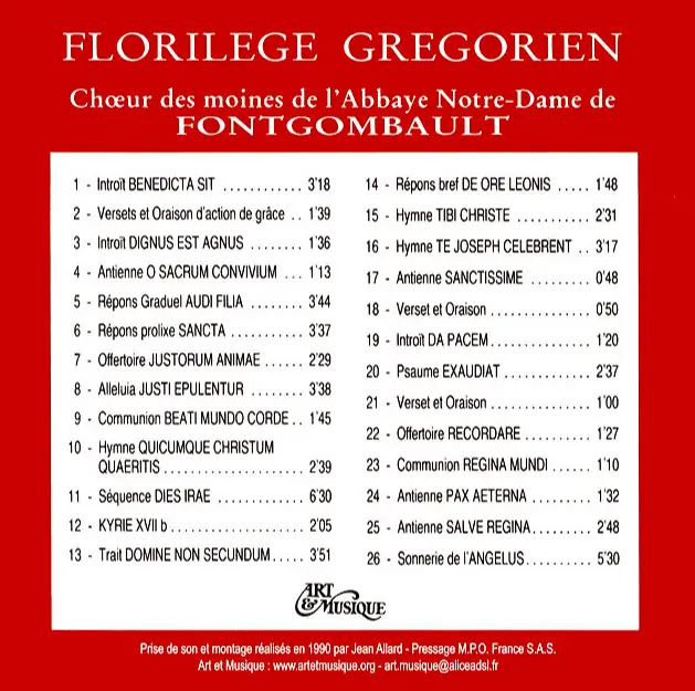 Florilège grégorien arrière FGB